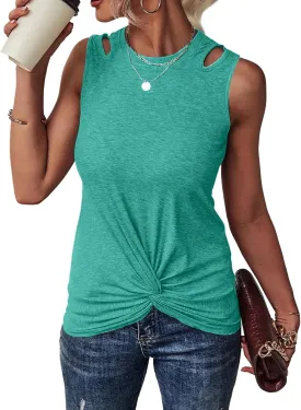 Tank Top for Women Twist Front Tops Cut Out Sleeveless Blouse Cold Shoulder Summer Casual Vest Cropped Tee Shirts