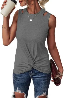 Tank Top for Women Twist Front Tops Cut Out Sleeveless Blouse Cold Shoulder Summer Casual Vest Cropped Tee Shirts