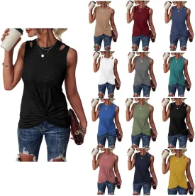 Tank Top for Women Twist Front Tops Cut Out Sleeveless Blouse Cold Shoulder Summer Casual Vest Cropped Tee Shirts