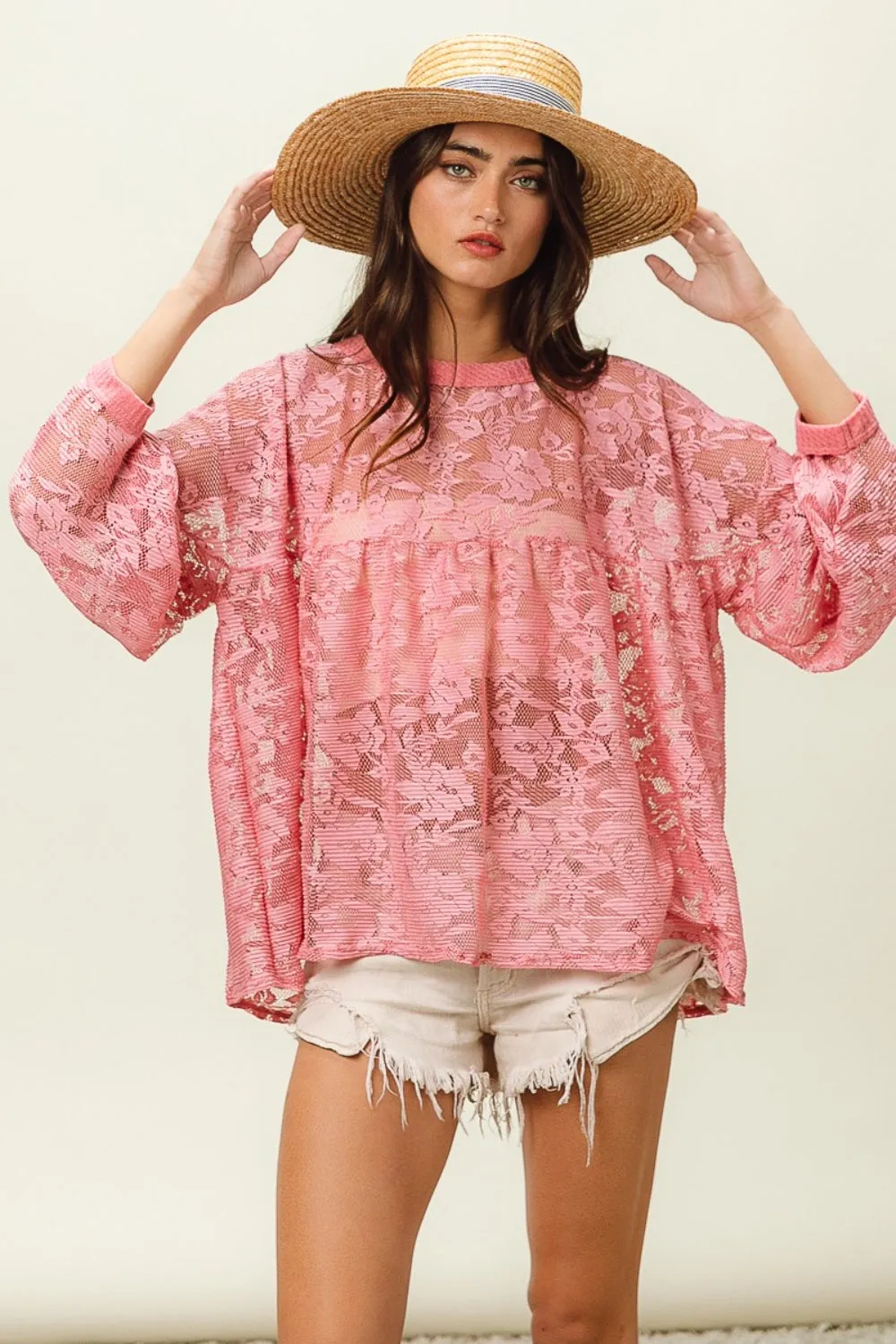 TEEK - Mauve Floral Lace Long Sleeve Top