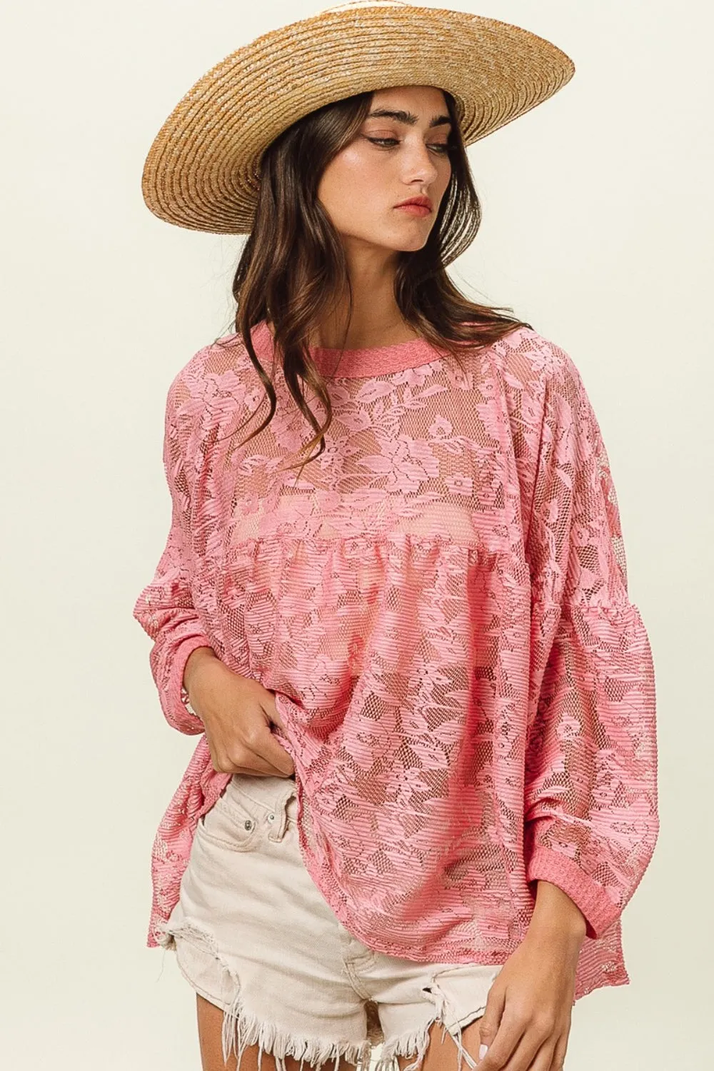 TEEK - Mauve Floral Lace Long Sleeve Top