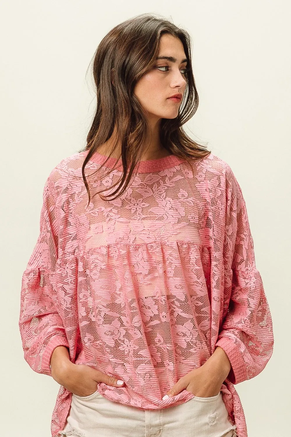 TEEK - Mauve Floral Lace Long Sleeve Top