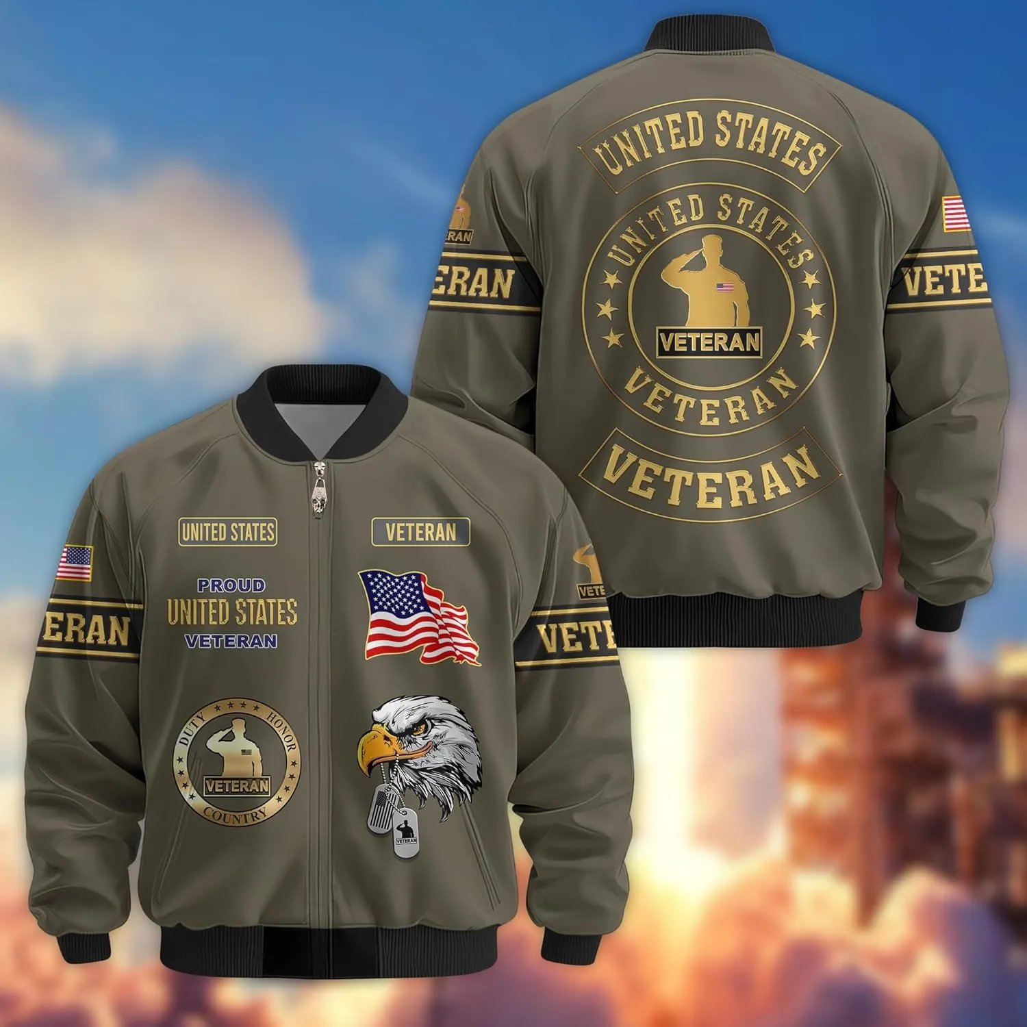 Veterans Jackets Military Bomber Jacket Men Patriotic Jacket Veteran Gifts Veterans Coat Mens Winter Jacket Veteran