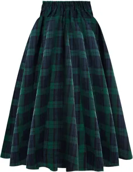 Vintage Plaid Skirt for Women High Waisted Midi A-line Skirts Pleated Skirt with Pockets Tartan Maxi Skirts