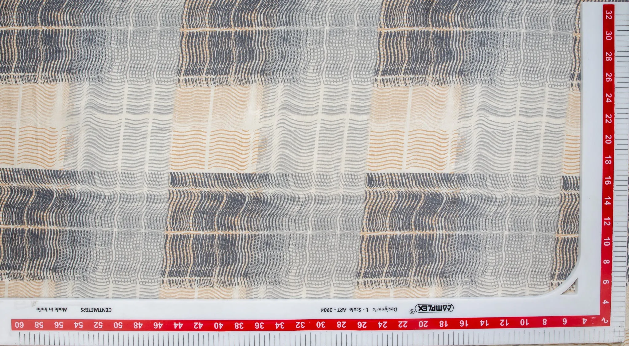 White Grey Geometrical Print Russian Silk Fabric TU 3114