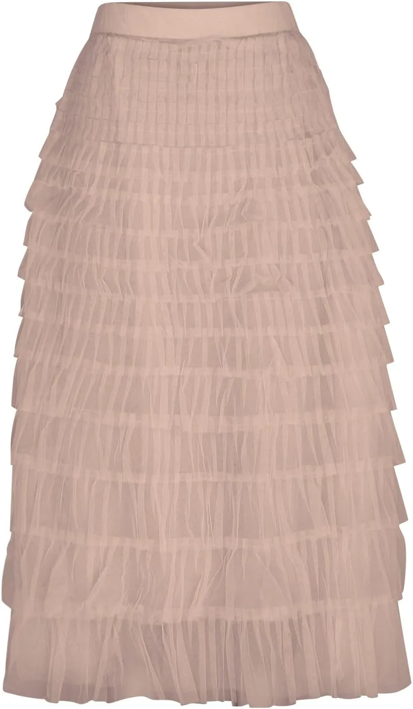 Women Flowy Maxi Skirts High Waist Elastic Multilayer Tulle Pleated Fairy Tiered Layered Ruffle Long Cake Skirt