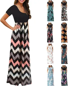 Women Plain Maxi Dresses 2025 Summer Short Sleeve Loose Casual Beach Long Dresses with Pockets
