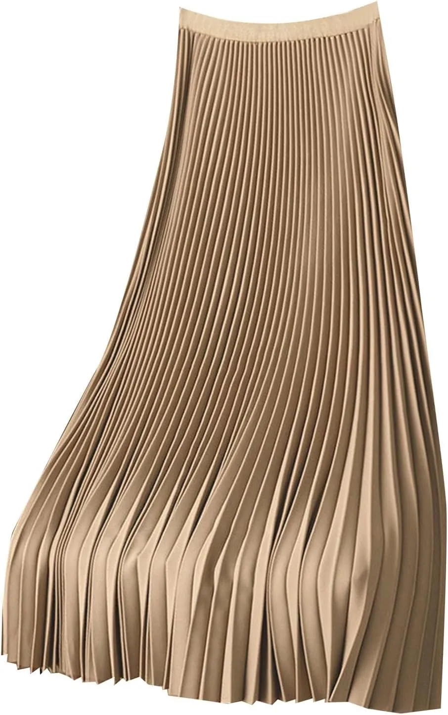 Women Satin Pleated Maxi Skirt Flowy Swing Elastic High Waist Long Flare Casual Shiny Metallic Comfort Wear