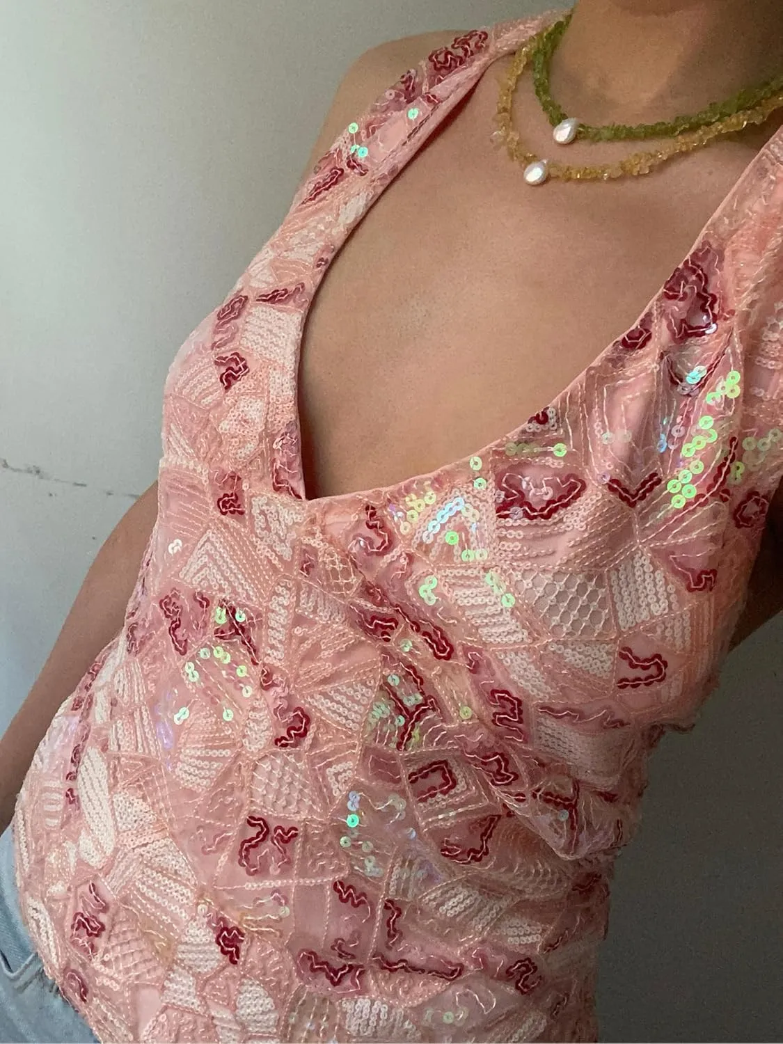 Women Y2k Sequin Floral Tank Top Sparkle Pearl Embellished Cami Top Sleeveless Rhinestone Crop Top