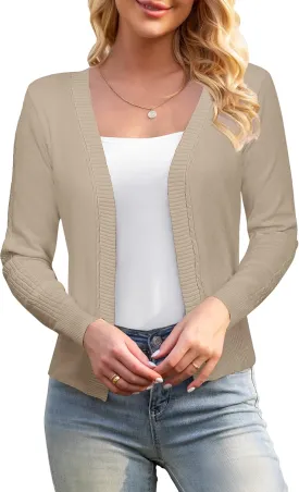 Women's 3/4 Sleeve Cropped Cardigan Sweaters Open Front Bolero Short Shrugs S-XL