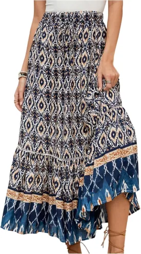 Women's Fashion Maxi Skirts Solid Color Beach High Waist Bohemian A-Line Layered Halter Flowy Skirt