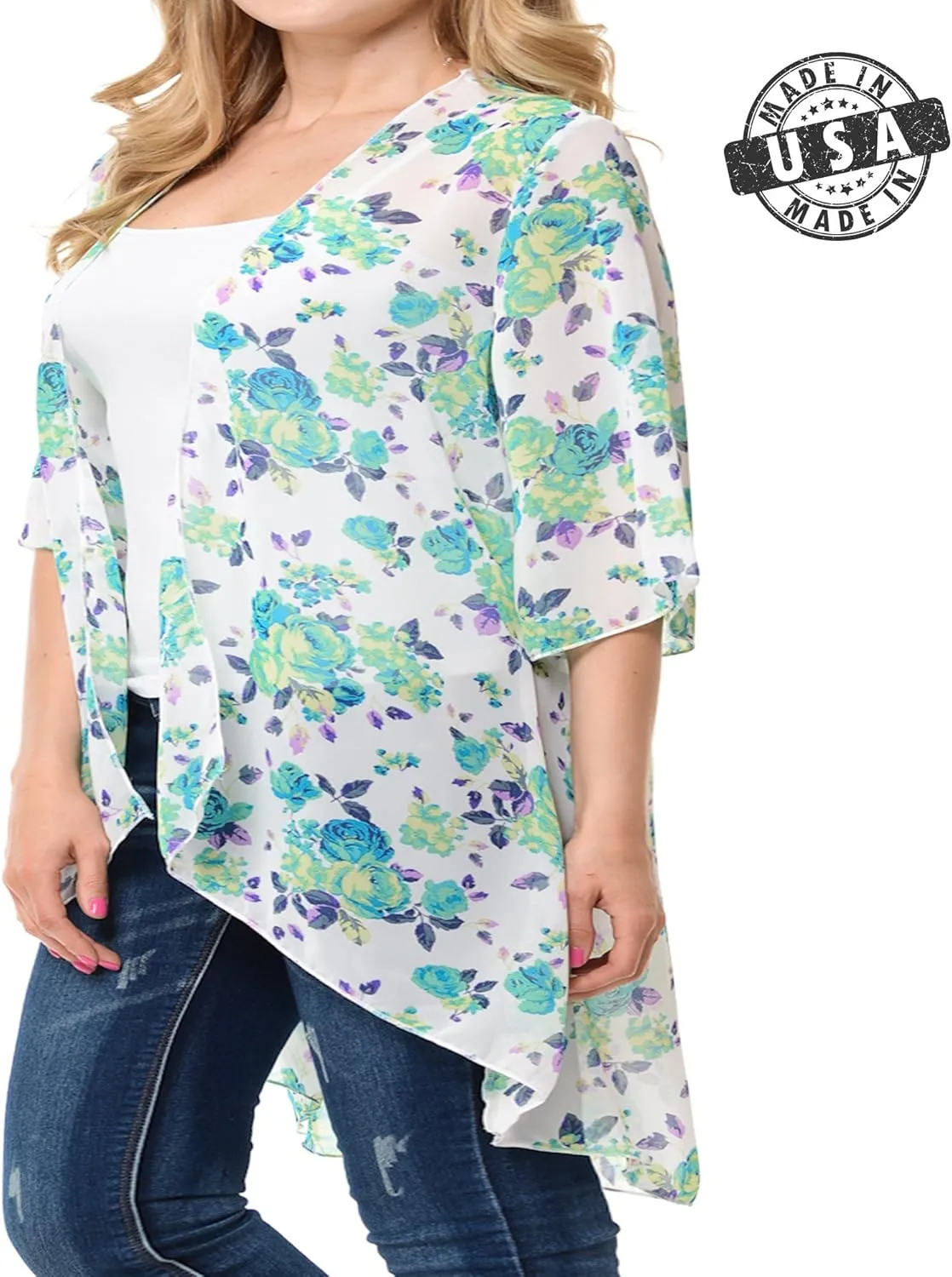 Women's Floral Print Kimono Cardigan Loose Open Front Lightweight Chiffon Vest Cardigan Cover up