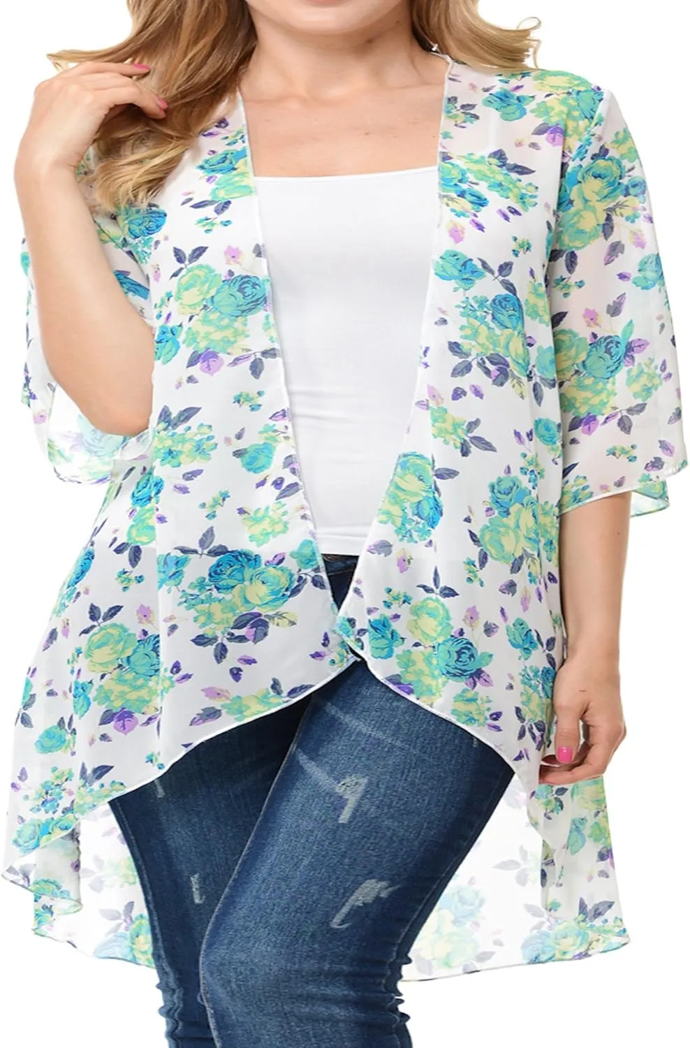 Women's Floral Print Kimono Cardigan Loose Open Front Lightweight Chiffon Vest Cardigan Cover up