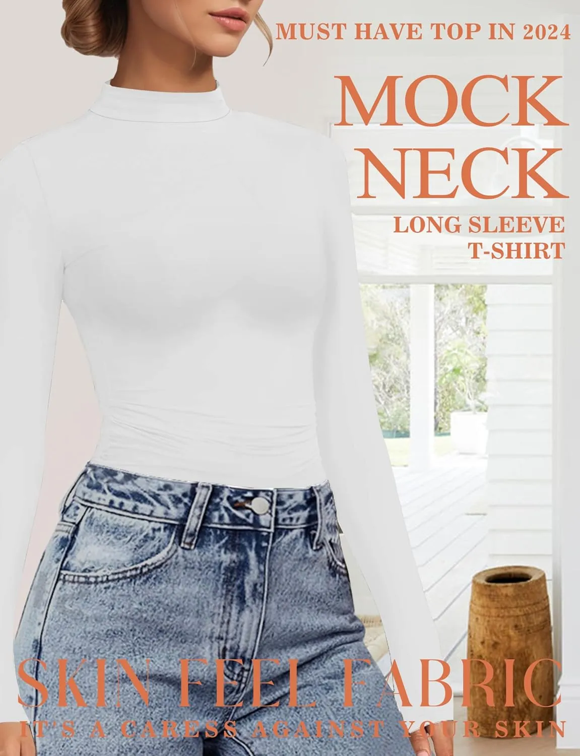 Womens Mock Turtle Neck Basic Long Sleeve T Shirt Slim Fit Tees Fall Y2k Going Out Crop Tops Cute Tight Shirts