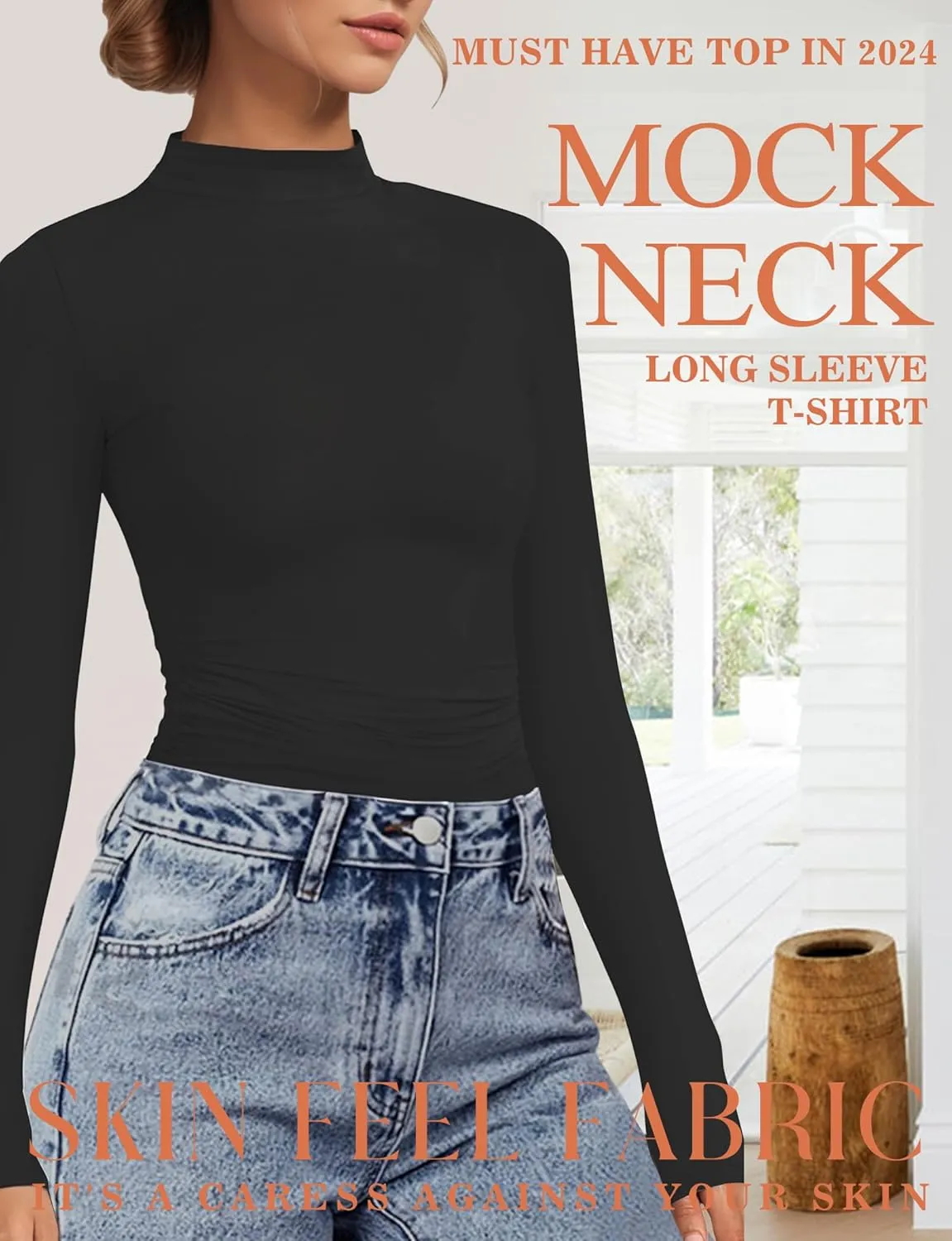 Womens Mock Turtle Neck Basic Long Sleeve T Shirt Slim Fit Tees Fall Y2k Going Out Crop Tops Cute Tight Shirts