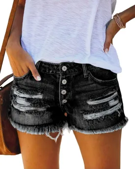 Womens Ripped Mid Rise Denim Shorts Stretchy Casual Raw Hem Summer hot Jean Shorts