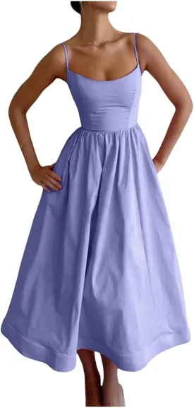 Women's Vintage Corset Dress Spaghetti Strap A-Line Midi Dress Elegant Cocktail Party Evening Dresses